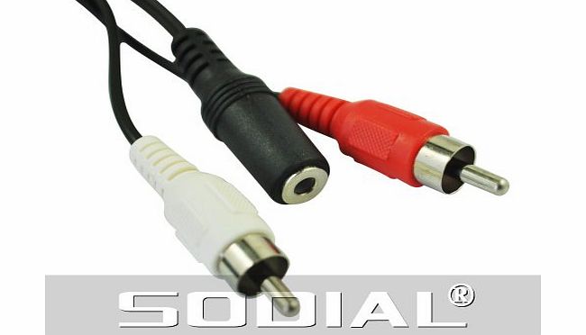 SODIAL(R) 3.5mm Female to 2 RCA Male Jack Audio Video Cable 1.5M