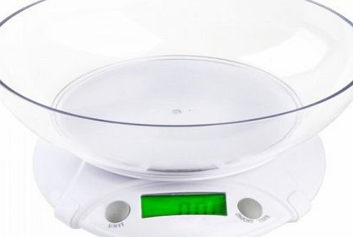 SODIAL(R) 7KG/1G Digital Electronic Kitchen Scales Parcel Food Weight Home House Food Balance Weight with Bowl-White