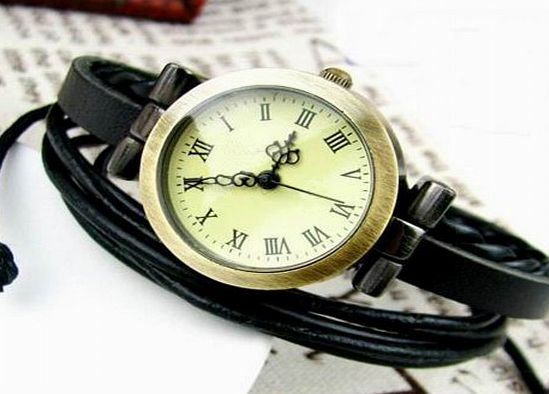 Black Fashion Leather Bracelet Quartz Watch Bangle Wrist Watch Gift For Women
