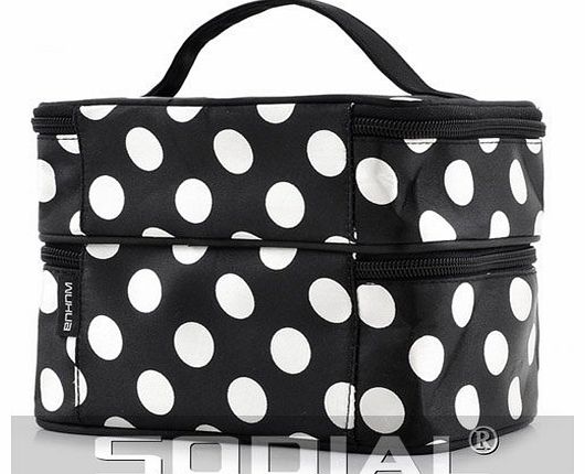 SODIAL(R) Black Travel Cosmetics Make Up Bags Beauty Womens Organiser Toiletry Purse Handbag Polka Dots Design Gift