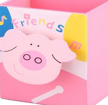 SODIAL(R) Cute Cartoon Pink Pig Memo Clip Wood Desk Pen Pencil Organiser Cup Holder