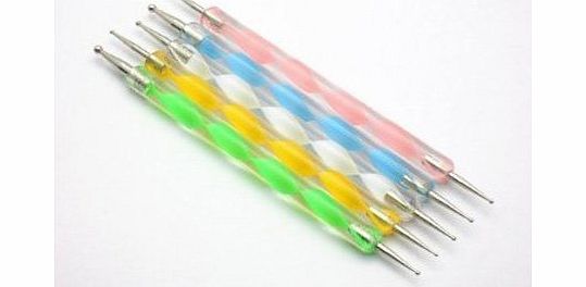 SODIAL  Sodial- 5 X 2 Way Marbleizing Dotting Pen Set For Nail Art Manicure Pedicure