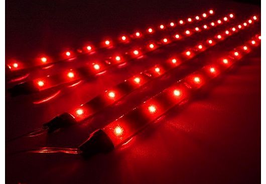SODIAL TM) 4x 30cm LED Car Flexible Waterproof Light Strip Red
