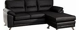 Brand New Black Reversible Corner Sofa in Bonded Leather With Chrome Feet