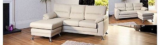 Sofa Collection Brand New Cream Reversible Corner Sofa in Bonded Leather With Chrome Feet