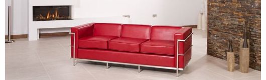 Brand New Red 2 Seater and 3 Seater Sofa Suite in Bonded Leather With Modern Chrome Frame