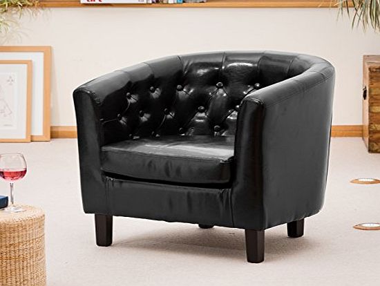 Sofa Collection Chesterfield Style Tub Chair With Studded Back in Black Leather