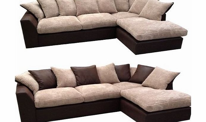 Infinity Corner Sofa (Right hand corner unit) in Mink Jumbo Cord and Chocolate with reversible back cushions.