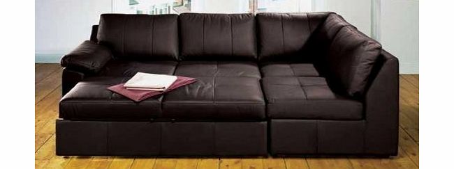 Alonza Brown Real Leather Right Hand Corner Sofa Bed Settee