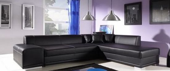 NEW CATANIA LEATHER CORNER SOFA SUITE WITH STORAGE & DOUBLE BED BLACK BROWN RED (Black, Large Right Hand)