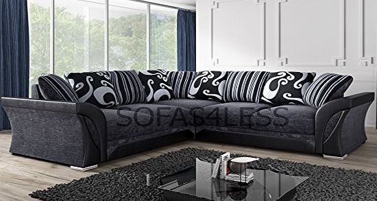 Sofas4Less *NEW FARROW LEATHER amp; CHENILLE FABRIC CORNER SOFA IN BLACK GREY OR BROWN* (Black)