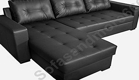 SOFASANDMORE TOMMY BRAND NEW CORNER SOFA BED IN BLACK FAUX LEATHER
