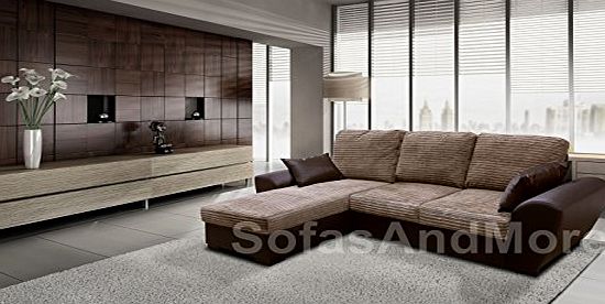 SOFASANDMORE TOMMY CORNER SOFA BED GREY AND BLACK JUMBO CORD FABRIC LEATHER WITH STORAGE
