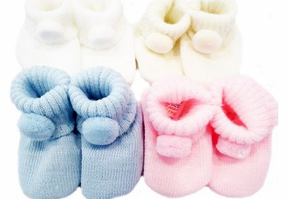 Cute pom pom booties by Soft Touch - Size Blue - New Born