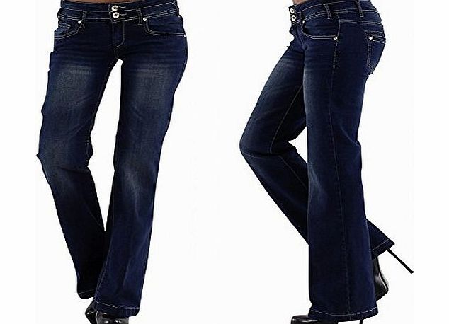 Softy Denim Womens Ladies Denim stretch Jeans Bootcut Dark Blue wash Sizes UK 8 10 12 14 (Tag L UK12 fits waist 31-32 inches ( 78.5-81 cm))
