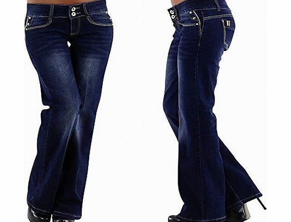 Womens Ladies Denim stretch Jeans Bootcut Navy Blue wash Sizes UK 8 10 12 14 (Tag S fits UK8 waist 27-28 inches ( 68.5-71 cm))