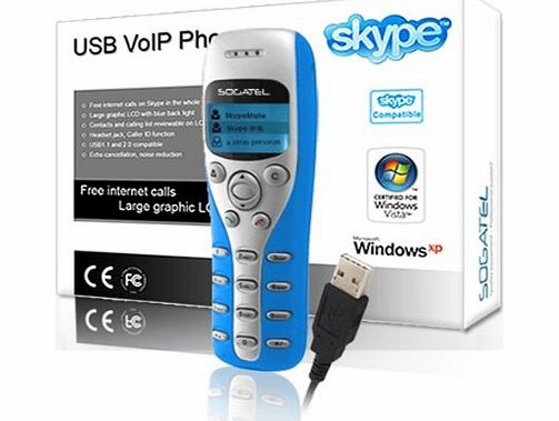 - Blue USB Skype compatible VoIP internet phone (graphic blue lit LCD display)