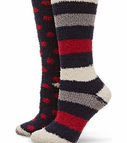 Womens 2 Pack Slipper Socks, Multicoloured (Spot/Stripe), Size 4-7 (Manufacturer Size:One Size)