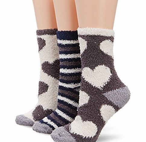 Womens 3 Pack Slipper Socks, Multicoloured (Heart), Size 4-7 (Manufacturer Size:One Size)