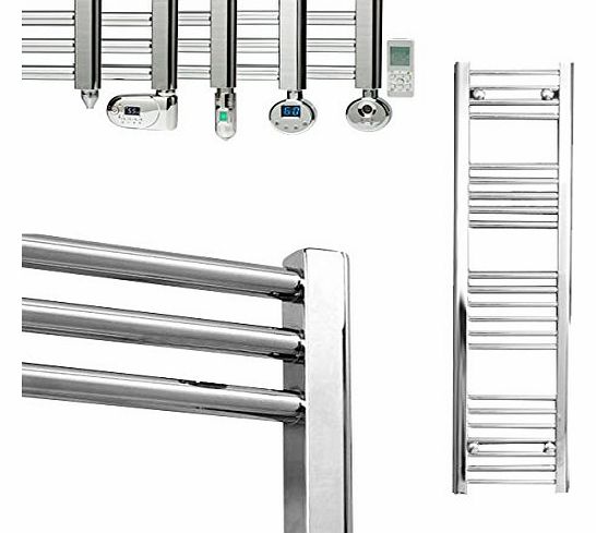 SOL-AIRE 300 x 1200 mm Straight Chrome Thermostatic Electric Heated Towel Rail (Prefilled). 300W 300 Watt.