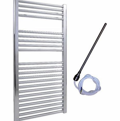 SOL-AIRE 400 x 1200 mm Straight Chrome Electric Heated Towel Rail / Warmer / Radiator / Rack. 200W 200 Watts. Prefilled and Sealed.