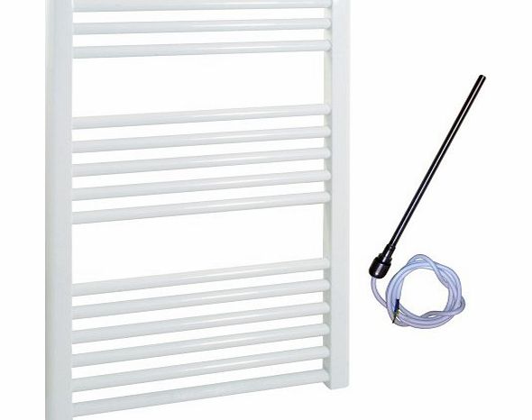 SOL-AIRE 400 x 800 mm Straight White Electric Heated Towel Rail / Warmer / Radiator / Rack. 200W 200 Watts. Prefilled and Sealed.