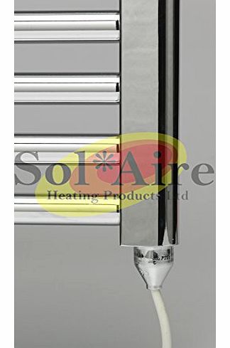 SOL-AIRE 500 x 1200 mm Curved Chrome Electric Heated Towel Rail / Warmer / Radiator / Rack. 300W 300 Watts. Prefilled and Sealed.