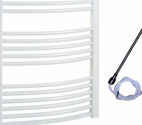 SOL-AIRE 500 x 800 mm Curved White Electric Heated Towel Rail / Warmer / Radiator / Rack. 200W 200 Watts. Prefilled and Sealed.