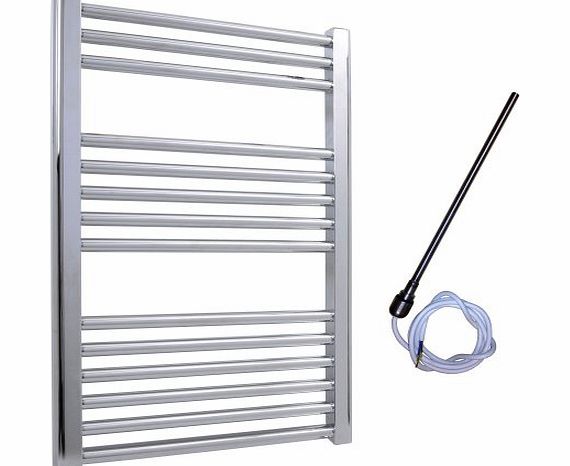 SOL-AIRE 500 x 800 mm Straight Chrome Electric Heated Towel Rail / Warmer / Radiator / Rack. 200W 200 Watts. Prefilled and Sealed.