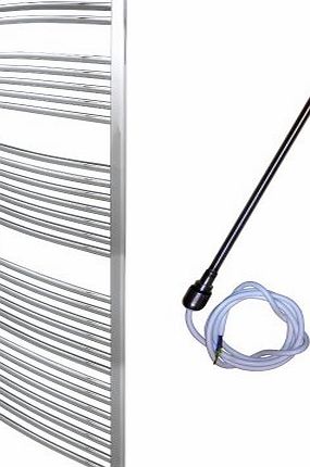 SOL-AIRE 600 x 1800 mm Curved Chrome Electric Heated Towel Rail / Warmer / Radiator / Rack. 500W 500 Watts. Prefilled and Sealed.
