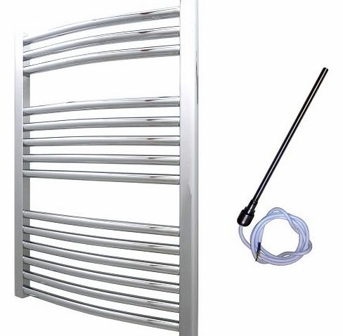 SOL-AIRE 600 x 800 mm Curved Chrome Electric Heated Towel Rail / Warmer / Radiator / Rack. 200W 200 Watts. Prefilled and Sealed.