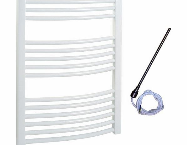 SOL-AIRE 600 x 800 mm Curved White Electric Heated Towel Rail / Warmer / Radiator / Rack. 200W 200 Watts. Prefilled and Sealed.