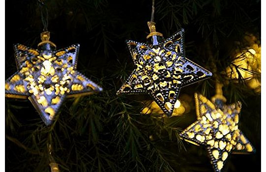 Set of 12 Moroccan Solar String Lanterns LED Fairy Lights Garden Stars