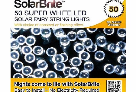 Solar Brite Deluxe 50 LED Super Bright White Decorative Solar Fairy String Lights, choice of light effect. Ideal for Trees, Gardens, Festive Parties 