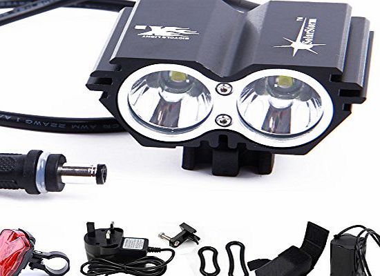 Solarstorm 5000 Lumen Solarstorm U2 XML 2 CREE LED Bicycle Bike Light headlamp with 4x18650 Battery Pack  Rear light
