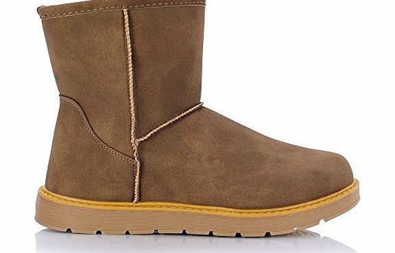 COZY Ladies Womens Girls Flat Classic Short Fur Lined Snugg Ankle Boots Shoes (UK 3, Chesnut)