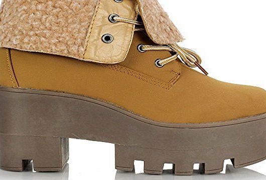 Sole Affair TOPGUN Ladies Chunky Platform Sole Block Heel Chelsea Worker Lace up Ankle Boots Shoes Size UK 4, EU 37 Honey