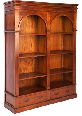solid Mahogany 75.5in x 55.5in large Arch Bookcase