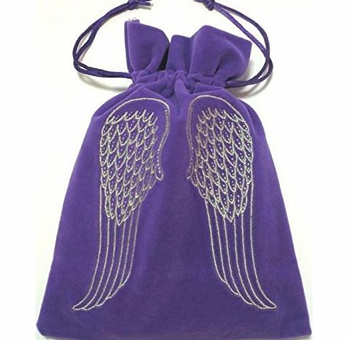 Luxury Purple Velvet Tarot/Oracle Card Bag with Drawstring and Angel Wings Design