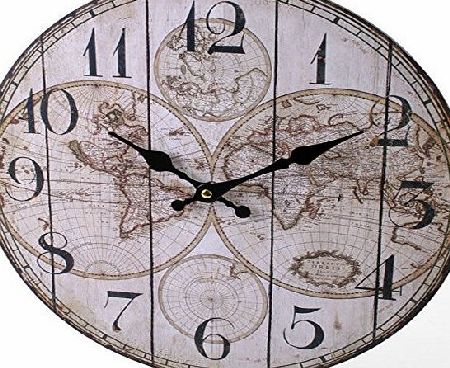 Something Different Shabby Chic Vintage Antique Style Rustic Atlas Globe World Map Wall Clock Office