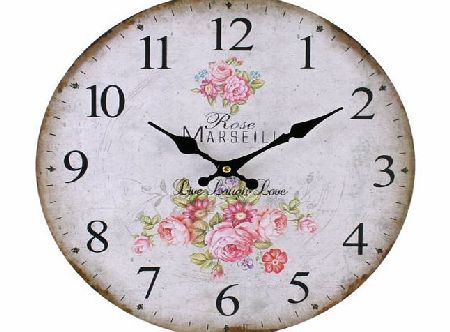 Something Different Vintage Rustic French Country Style Rose Flower Wall Clock Kitchen Shabby Chic
