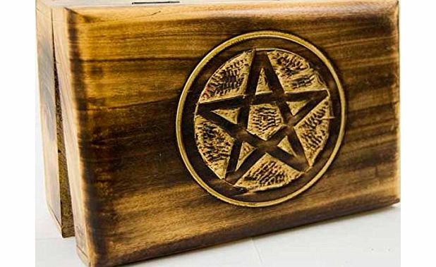Something Different Wooden Tarot Card Box With Engraved Pentagram (17x13cm)