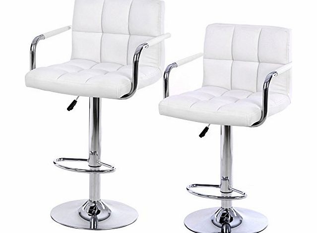 Songmics 2 x White Faux Leather Breakfast Kitchen Bar Stools with Backs Armrests LJB93W