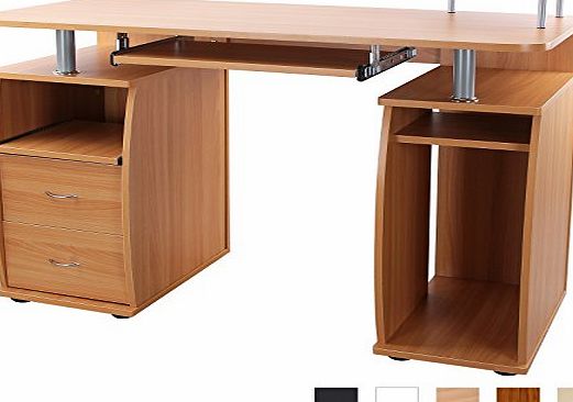 Songmics Red Beech Office Computer Desk / Large PC Desktop / With Sliding Keyboard / Home Office Study Workstation / Computer table LCD851R
