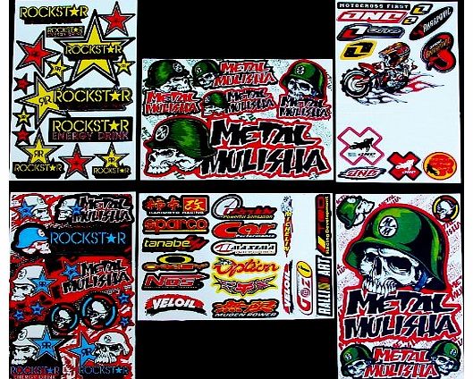 6 Sheets  Motocross stickers  BKK boys Rockstar bmx bike Scooter Moped army Decal Stickers 