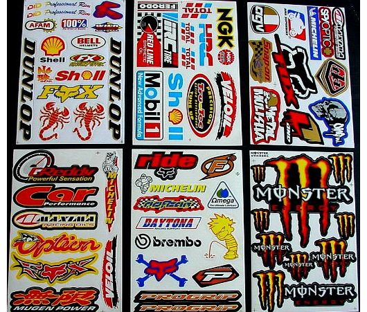 6 Sheets Motocross stickers KJ Rockstar bmx bike Scooter Moped army Decal MX Promo Stickers