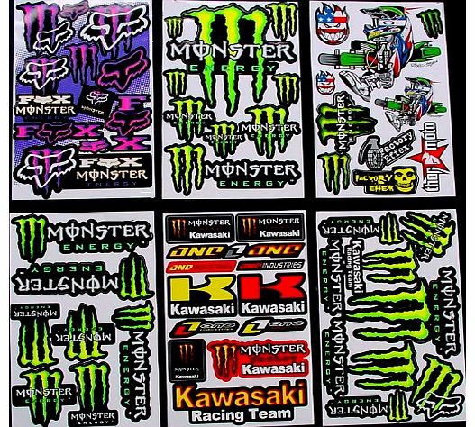 6 Sheets Motocross stickers KX Rockstar bmx bike Scooter Moped army Decal MX Promo Stickers