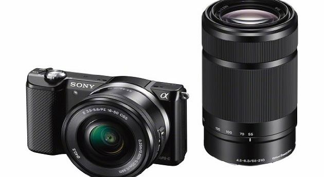 Sony a5000L Digital Camera with SEL-1650 and SEL-55210 Lens - Black (20.1MP) 3 inch LCD
