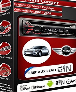 Sony BMW Mini Cooper car stereo Sony CD player with AUX in plays iPod iPhone Android
