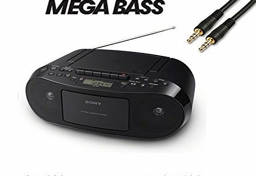Sony CFDS50 Classic CD and Tape (Recorder) Boombox with Radio- With Headphone Socket/Audio in Socket amp; MEGABASS as well as AM/FM Digital Radio - BLACK
